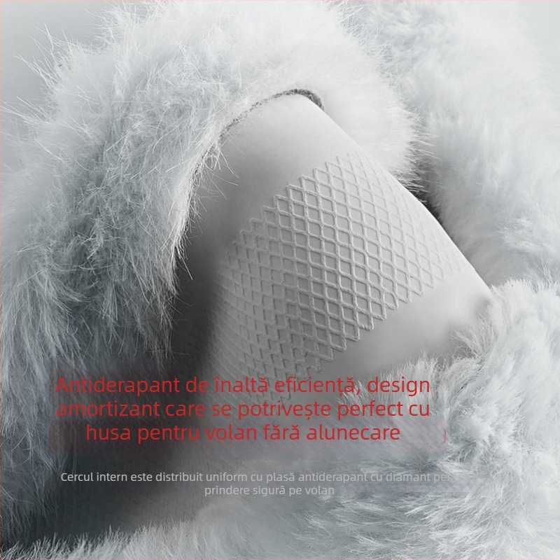 Husă de volan din pluș artificial, stil simplu, potrivire universală, cusută manual, pentru iarnă