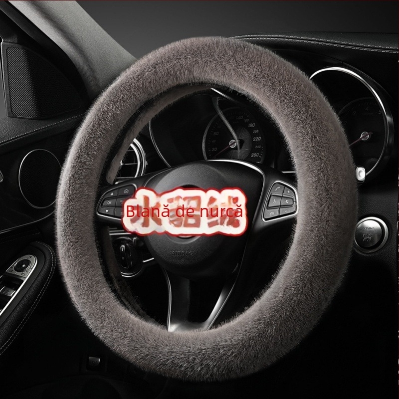 Husă de volan din pluș artificial, stil simplu, potrivire universală, cusută manual, pentru iarnă