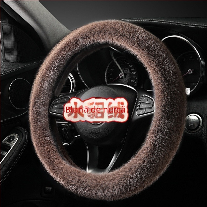 Husă de volan din pluș artificial, stil simplu, potrivire universală, cusută manual, pentru iarnă