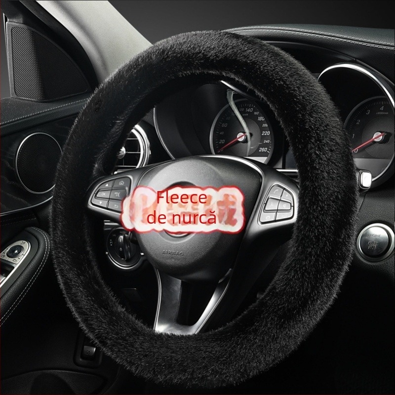 Husă de volan din pluș artificial, stil simplu, potrivire universală, cusută manual, pentru iarnă