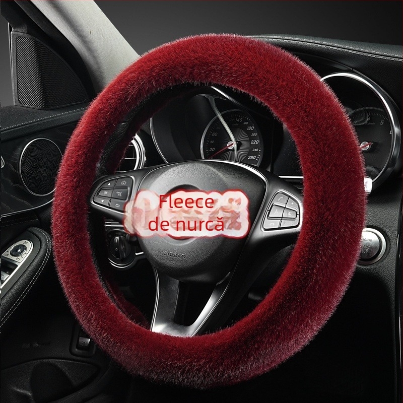Husă de volan din pluș artificial, stil simplu, potrivire universală, cusută manual, pentru iarnă