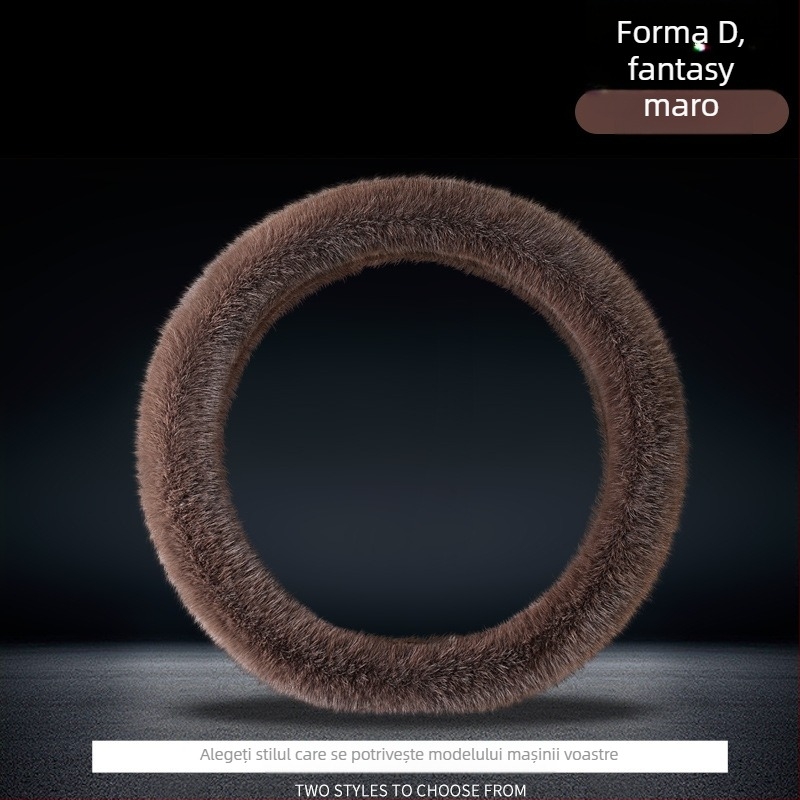 Husă de volan din pluș artificial, stil simplu, potrivire universală, cusută manual, pentru iarnă