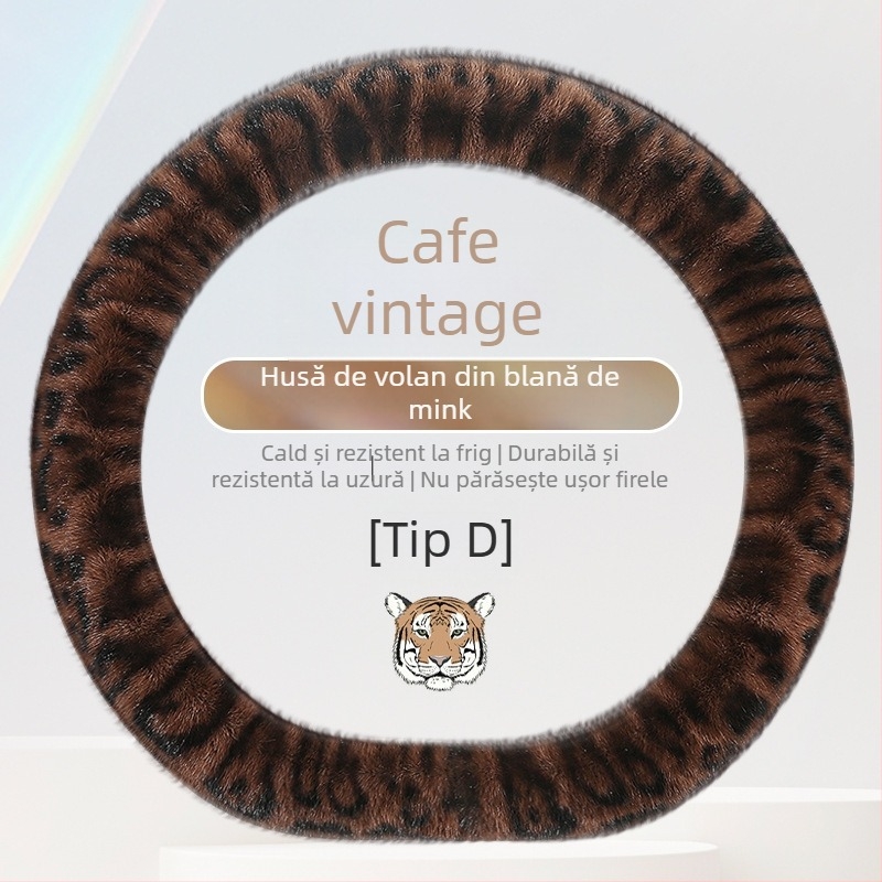 Husă pentru volan din pluș pentru iarnă, imprimeu leopard, potrivire universală, anti-derapant, durabilă