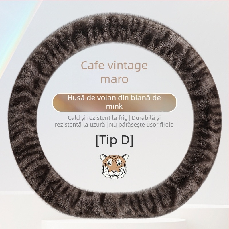 Husă pentru volan din pluș pentru iarnă, imprimeu leopard, potrivire universală, anti-derapant, durabilă