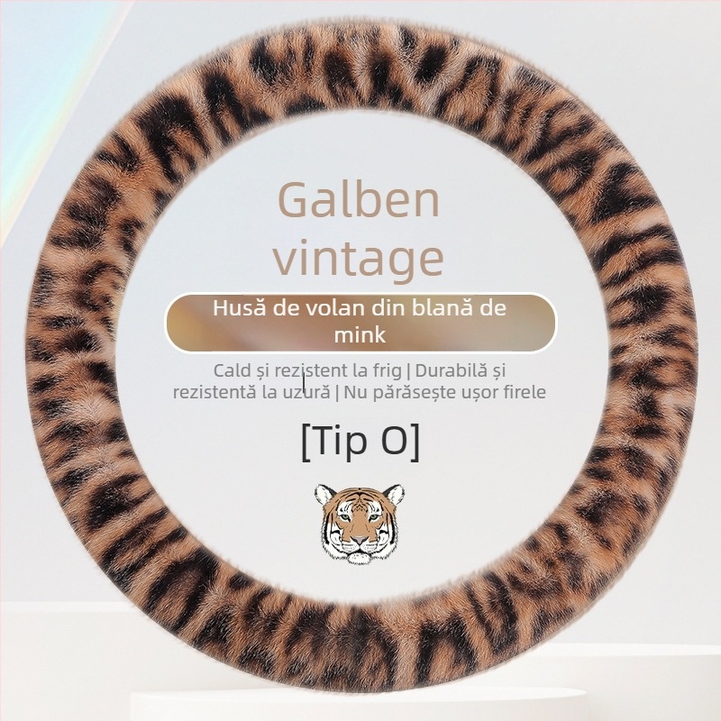 Husă pentru volan din pluș pentru iarnă, imprimeu leopard, potrivire universală, anti-derapant, durabilă