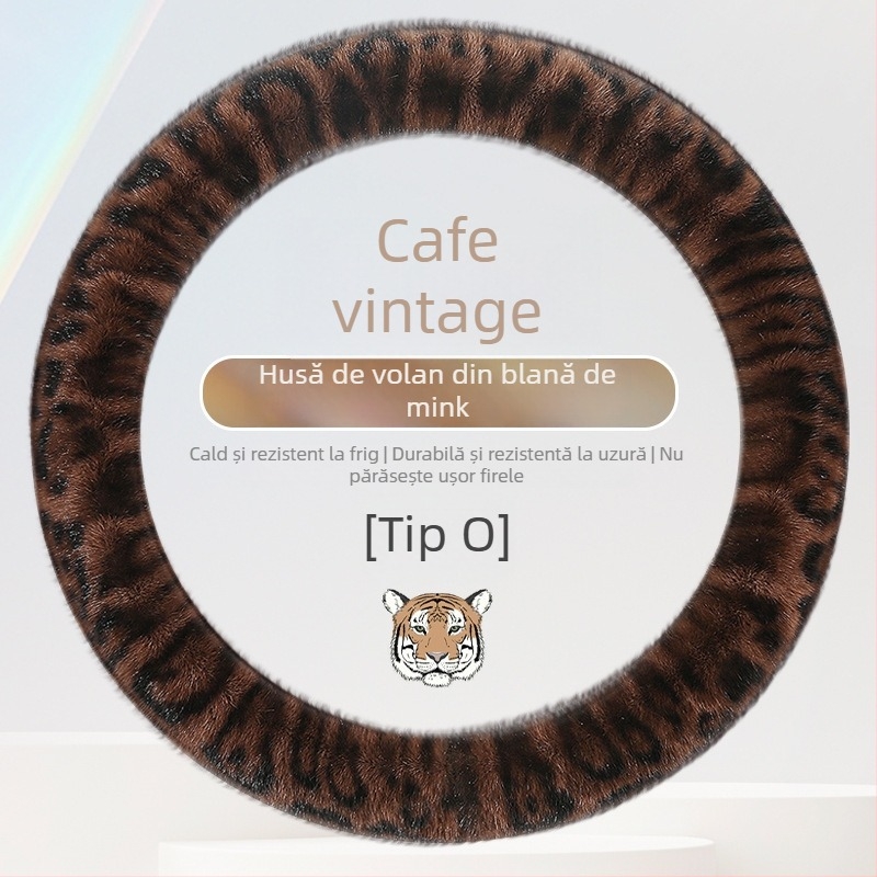 Husă pentru volan din pluș pentru iarnă, imprimeu leopard, potrivire universală, anti-derapant, durabilă