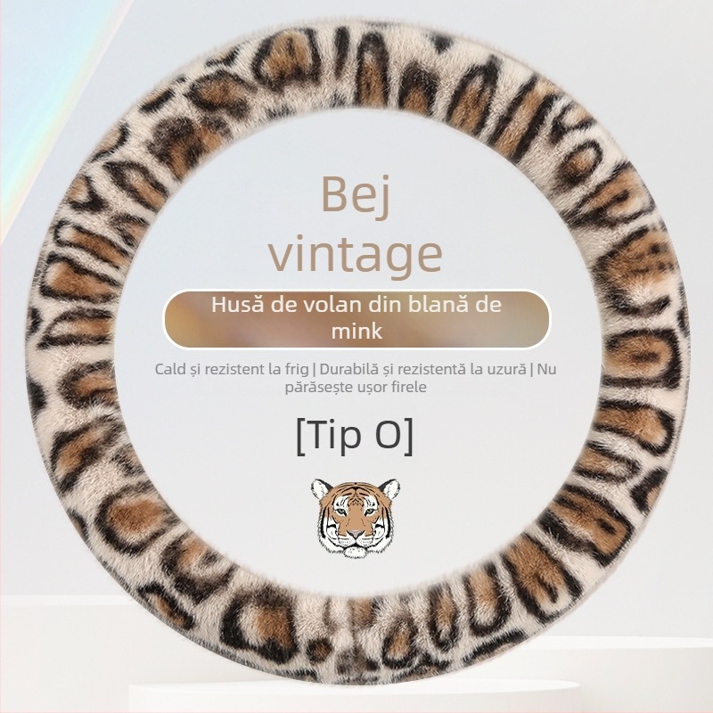 Husă pentru volan din pluș pentru iarnă, imprimeu leopard, potrivire universală, anti-derapant, durabilă