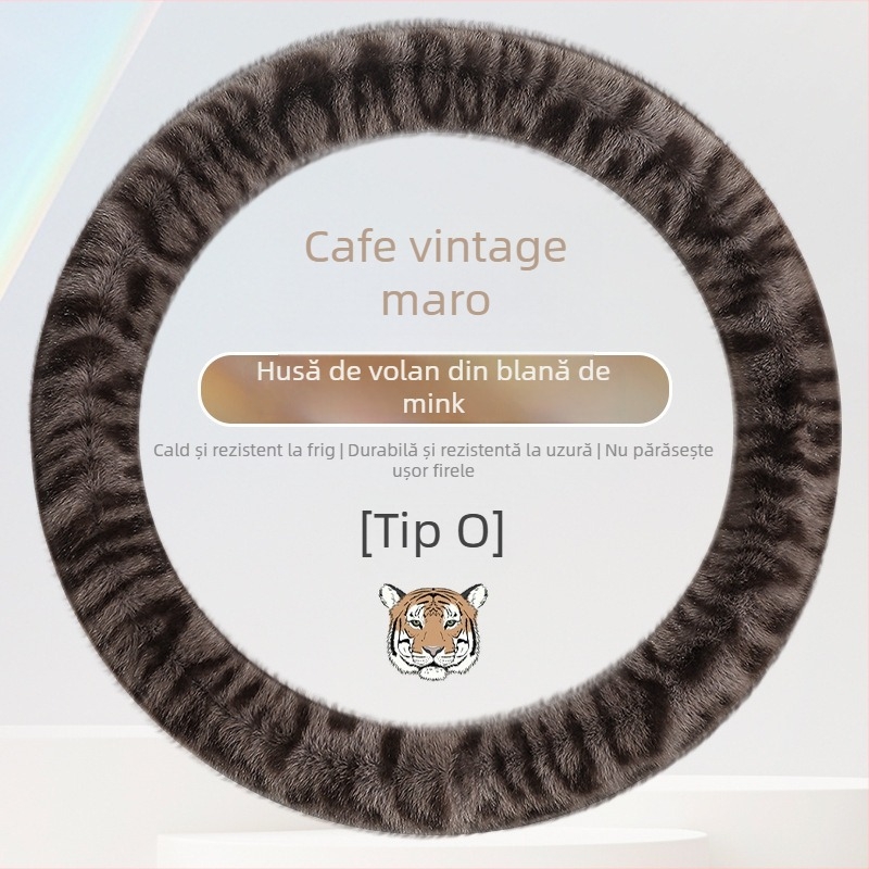 Husă pentru volan din pluș pentru iarnă, imprimeu leopard, potrivire universală, anti-derapant, durabilă