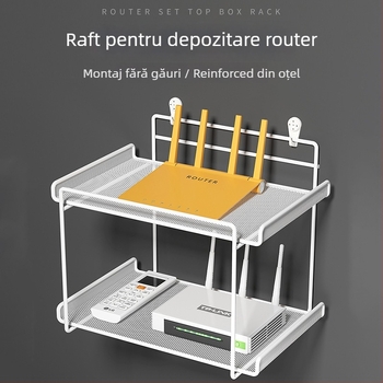 Raft de montat pe perete pentru router, fier forjat, două niveluri, fără găuri, pliabil și mobil