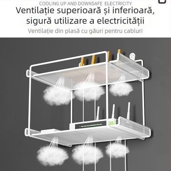 Raft de montat pe perete pentru router, fier forjat, două niveluri, fără găuri, pliabil și mobil