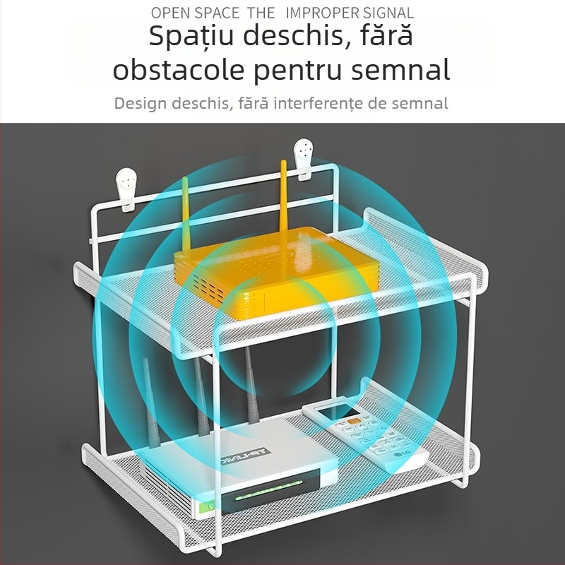 Raft de montat pe perete pentru router, fier forjat, două niveluri, fără găuri, pliabil și mobil