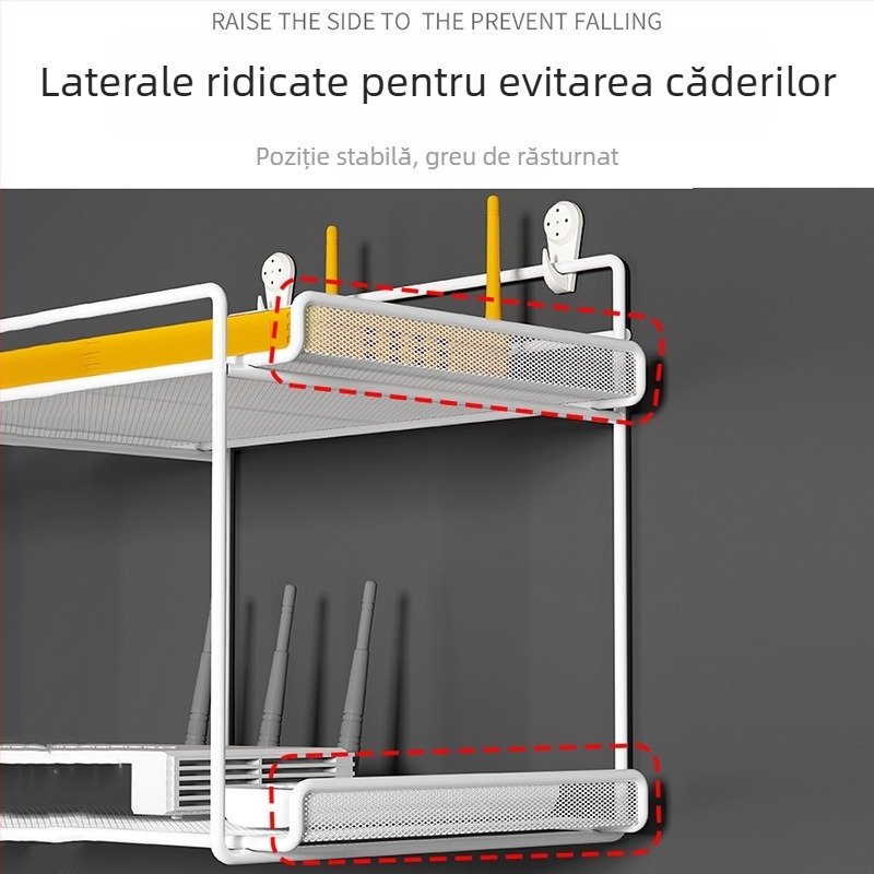 Raft de montat pe perete pentru router, fier forjat, două niveluri, fără găuri, pliabil și mobil