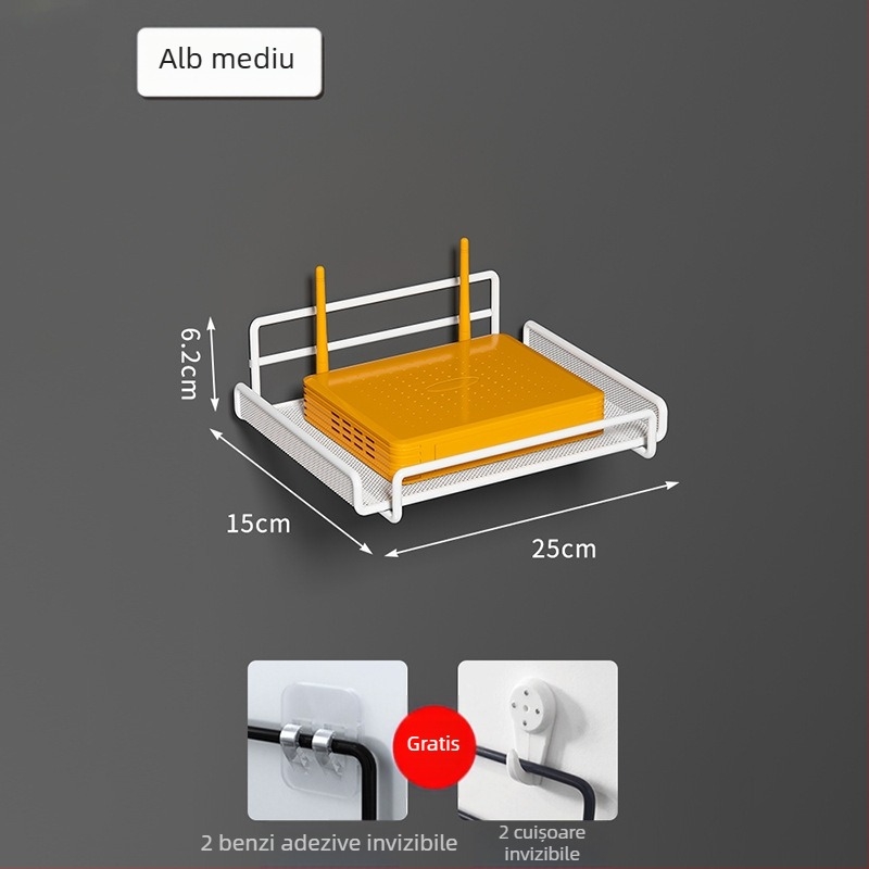 Raft de montat pe perete pentru router, fier forjat, două niveluri, fără găuri, pliabil și mobil