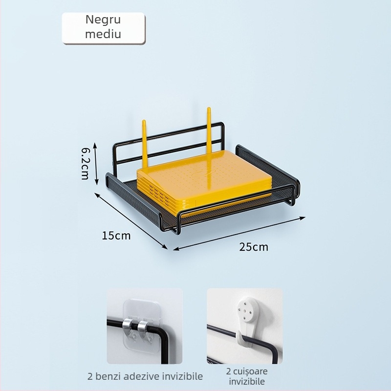 Raft de montat pe perete pentru router, fier forjat, două niveluri, fără găuri, pliabil și mobil