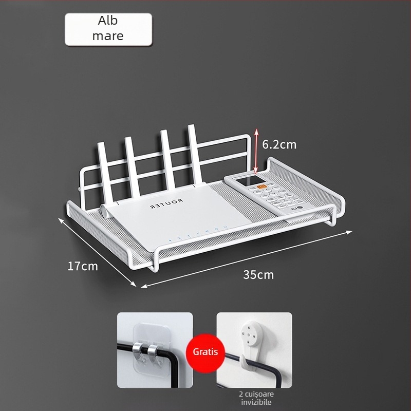 Raft de montat pe perete pentru router, fier forjat, două niveluri, fără găuri, pliabil și mobil