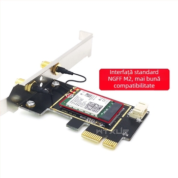 WTXUP NGFF M.2 la PCIe adaptor pentru card de rețea wireless, compatibil cu 7260/8265/1650/1675X/AX200/AX210; include: placă de transfer, capac de protecție, cablu de conectare, șuruburi, cablu Bluetooth, antenă; cardul wireless nu este inclus
