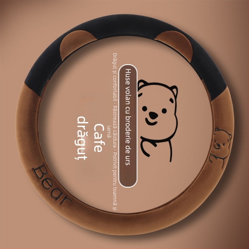 Husă volan auto — pluș artificial de iarnă, universală, acoperire completă a volanului