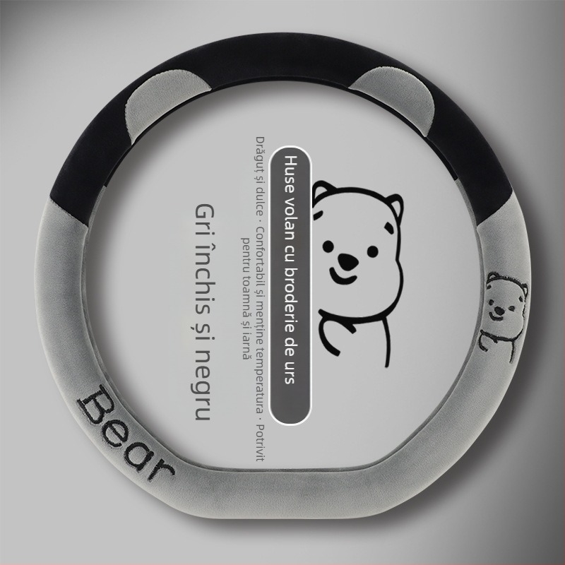 Husă volan auto — pluș artificial de iarnă, universală, acoperire completă a volanului