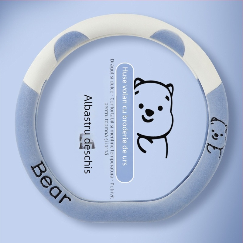 Husă volan auto — pluș artificial de iarnă, universală, acoperire completă a volanului