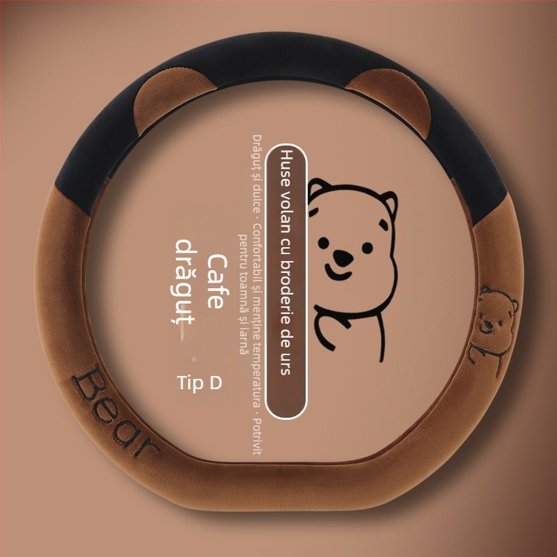 Husă volan auto — pluș artificial de iarnă, universală, acoperire completă a volanului