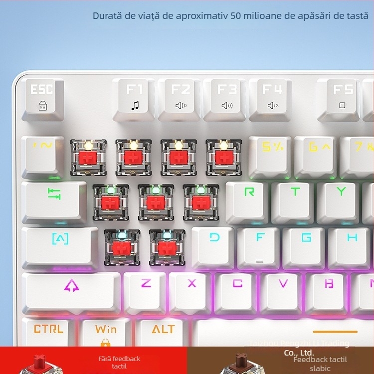 BOW Tastatură Mecanică cu Tea Switch, Hot-Swap, 87 Taste, USB Cablată, pentru Desktop și Notebook