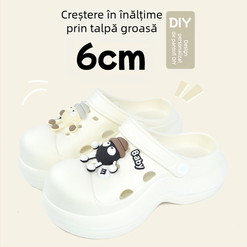 Qi Dashun Sandale Crocs din spumă EVA pentru femei, cu toc respirabil, pentru plajă și grădină, talpă 3,5 cm+