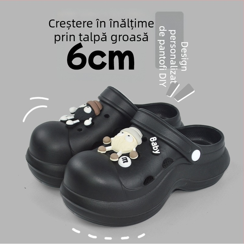 Qi Dashun Sandale Crocs din spumă EVA pentru femei, cu toc respirabil, pentru plajă și grădină, talpă 3,5 cm+