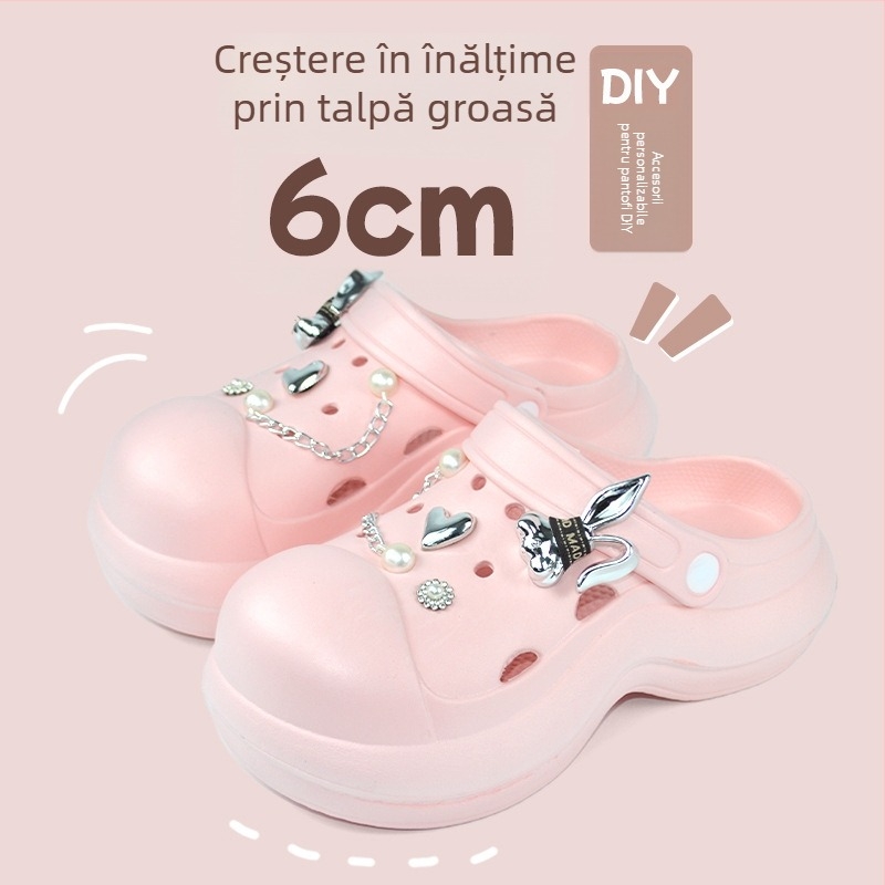 Qi Dashun Sandale Crocs din spumă EVA pentru femei, cu toc respirabil, pentru plajă și grădină, talpă 3,5 cm+