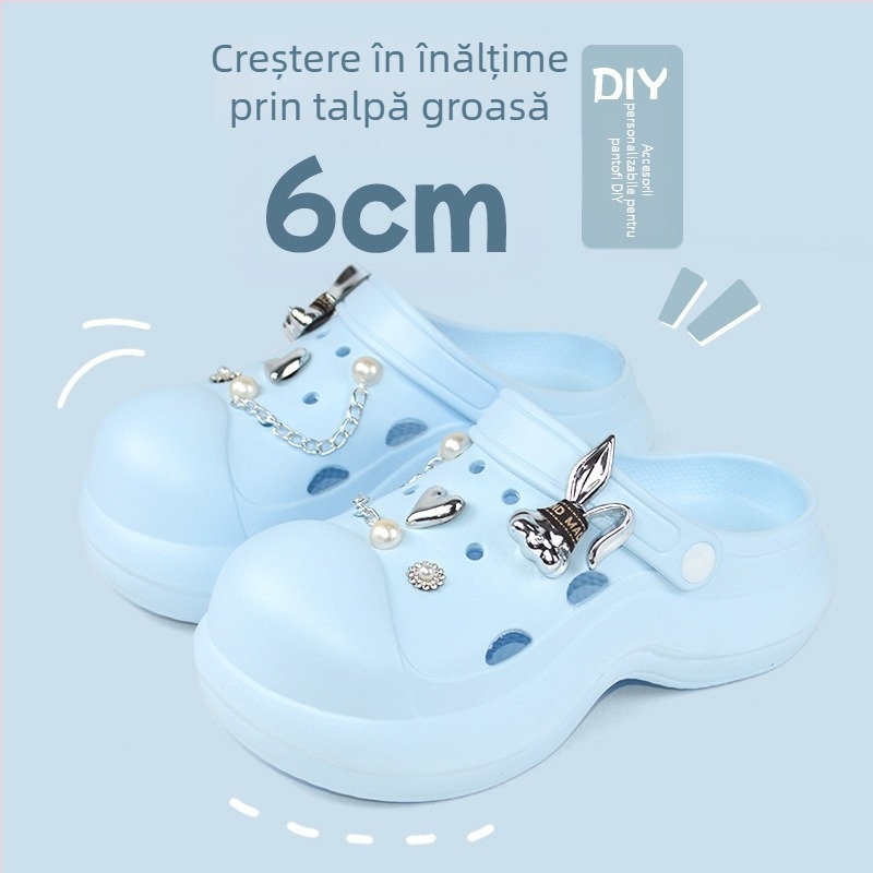 Qi Dashun Sandale Crocs din spumă EVA pentru femei, cu toc respirabil, pentru plajă și grădină, talpă 3,5 cm+