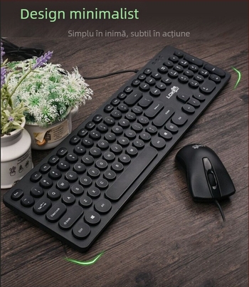 Set tastatură și mouse cablat 1900, USB, 1600 DPI, rezistent la apă