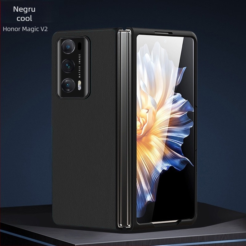 Carcasă de protecție pentru Honor MagicV2, acoperire completă, finisaj mat, material: piele simplă, anti-cădere, compatibilă cu ecranul pliabil, posibilitatea de personalizare