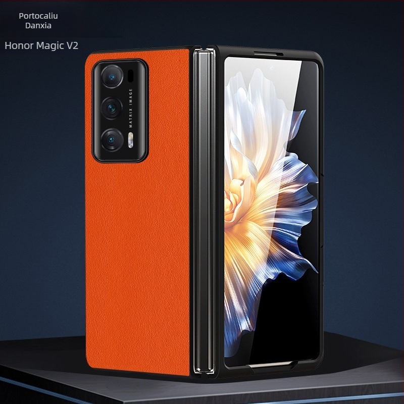 Carcasă de protecție pentru Honor MagicV2, acoperire completă, finisaj mat, material: piele simplă, anti-cădere, compatibilă cu ecranul pliabil, posibilitatea de personalizare
