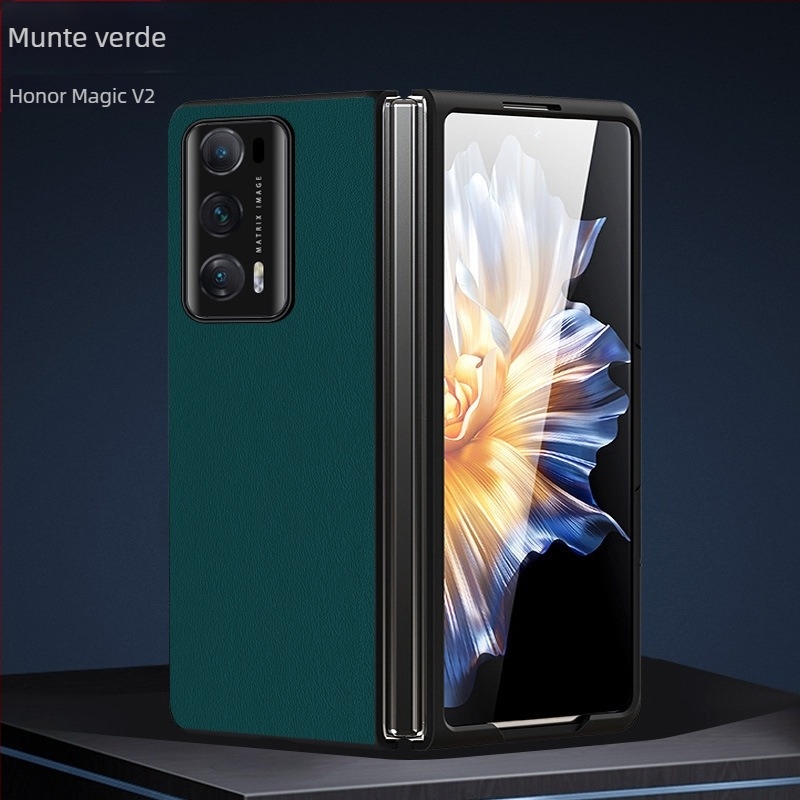 Carcasă de protecție pentru Honor MagicV2, acoperire completă, finisaj mat, material: piele simplă, anti-cădere, compatibilă cu ecranul pliabil, posibilitatea de personalizare