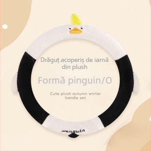 Husă volan auto, pluș creativ, căldură de iarnă, model brodat, suprafață din poliester, potrivire universală