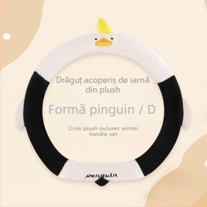 Husă volan auto, pluș creativ, căldură de iarnă, model brodat, suprafață din poliester, potrivire universală