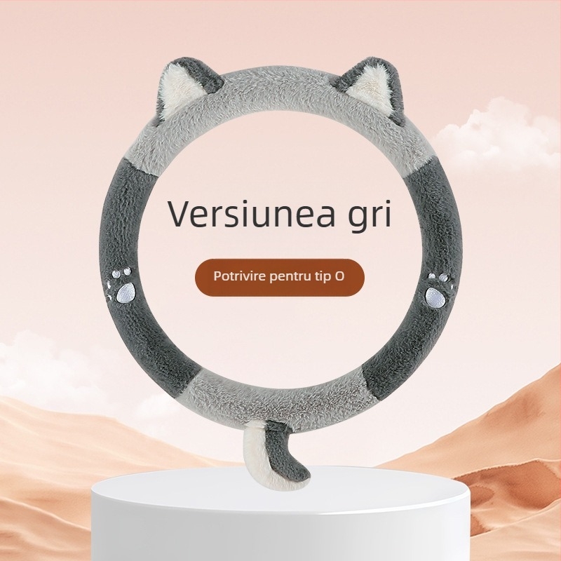 Husă volan auto, pluș creativ, căldură de iarnă, model brodat, suprafață din poliester, potrivire universală