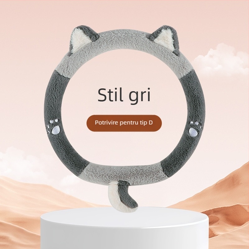 Husă volan auto, pluș creativ, căldură de iarnă, model brodat, suprafață din poliester, potrivire universală