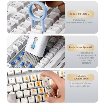 Set de curățare pentru tastatură 7 în 1, cu extractor de taste, unelte pentru curățarea ecranului telefonului și a căștilor Bluetooth – ABS, 90 g, compatibil cu laptop, set universal de curățare