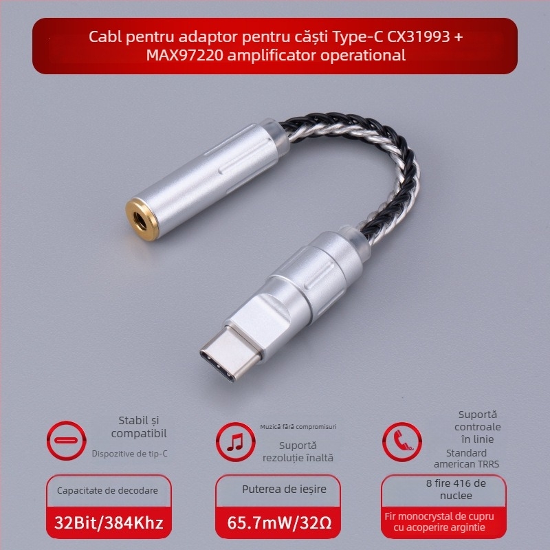 Bartok LY03 DAC audio cu amplificator – adaptor Type-C pentru telefon mobil, compatibil cu Huawei, Samsung, Xiaomi și iPhone 15/16 (CX31993, MAX97220 amplificatoare op-amp)