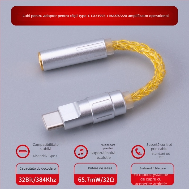 Bartok LY03 DAC audio cu amplificator – adaptor Type-C pentru telefon mobil, compatibil cu Huawei, Samsung, Xiaomi și iPhone 15/16 (CX31993, MAX97220 amplificatoare op-amp)