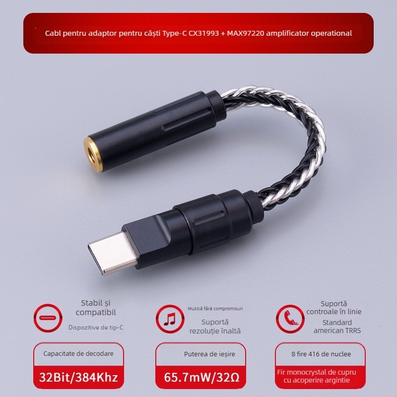 Bartok LY03 DAC audio cu amplificator – adaptor Type-C pentru telefon mobil, compatibil cu Huawei, Samsung, Xiaomi și iPhone 15/16 (CX31993, MAX97220 amplificatoare op-amp)