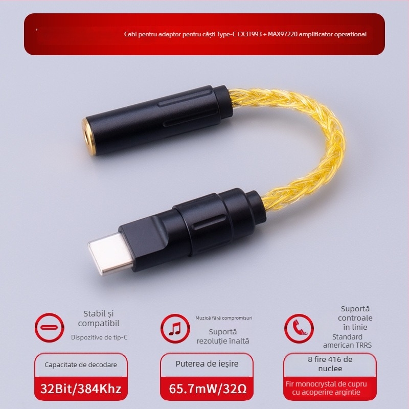 Bartok LY03 DAC audio cu amplificator – adaptor Type-C pentru telefon mobil, compatibil cu Huawei, Samsung, Xiaomi și iPhone 15/16 (CX31993, MAX97220 amplificatoare op-amp)