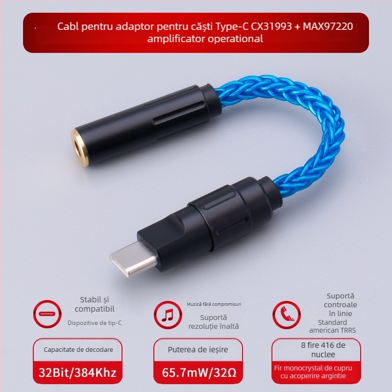 Bartok LY03 DAC audio cu amplificator – adaptor Type-C pentru telefon mobil, compatibil cu Huawei, Samsung, Xiaomi și iPhone 15/16 (CX31993, MAX97220 amplificatoare op-amp)