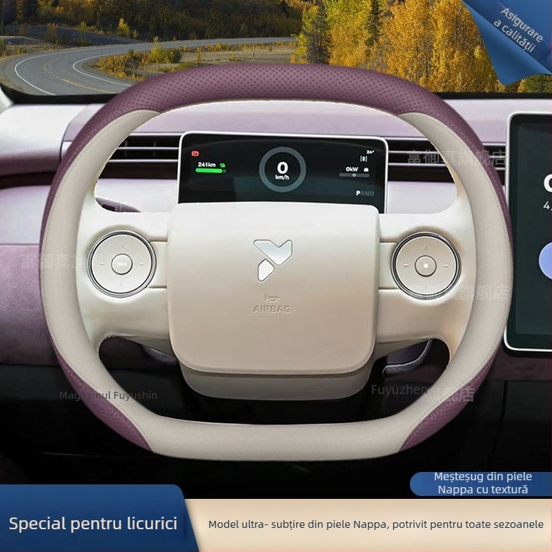 Acoperire volan Firefly din piele naturală, compatibilitate universală, brand Aicheying, personalizare disponibilă, montaj: acoperire dedicată vehiculului