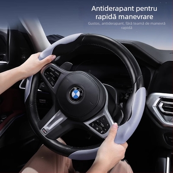 Capac volan auto – ultra-subțire, anti-derapare, piele artificială cu aspect de suede, rezistent la uzură, toate sezoanele, stil sport, potrivire universală