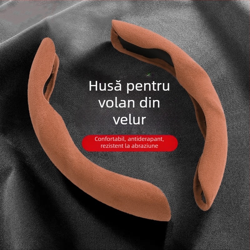 Capac volan auto – ultra-subțire, anti-derapare, piele artificială cu aspect de suede, rezistent la uzură, toate sezoanele, stil sport, potrivire universală