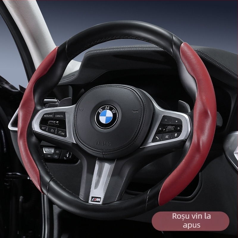 Capac volan auto – ultra-subțire, anti-derapare, piele artificială cu aspect de suede, rezistent la uzură, toate sezoanele, stil sport, potrivire universală