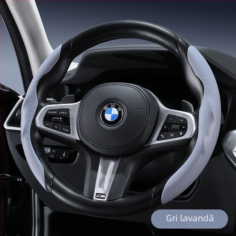 Capac volan auto – ultra-subțire, anti-derapare, piele artificială cu aspect de suede, rezistent la uzură, toate sezoanele, stil sport, potrivire universală