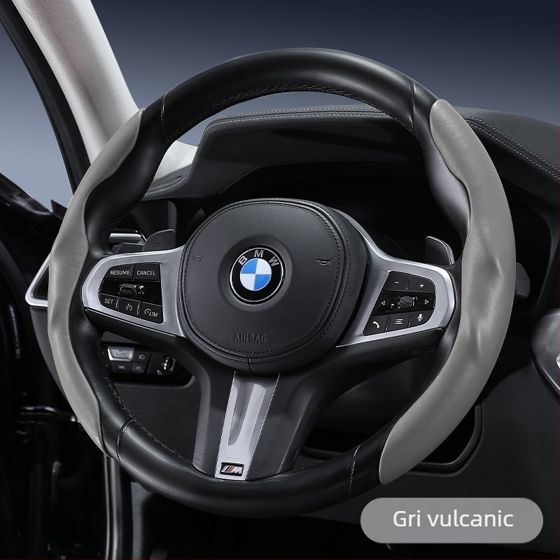 Capac volan auto – ultra-subțire, anti-derapare, piele artificială cu aspect de suede, rezistent la uzură, toate sezoanele, stil sport, potrivire universală