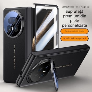 Husa flip pentru HONOR Magic V5, din piele artificială, gravură în relief, stil Ins, anti-cadere